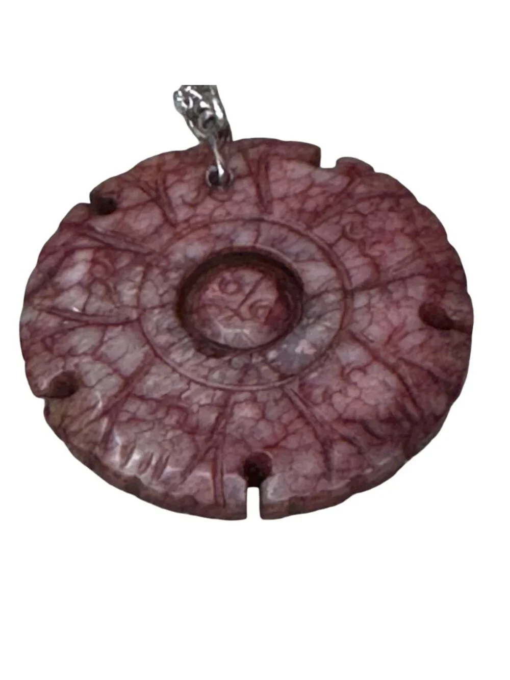 Vtg Rhodochrosite Sterling Silver Chain Necklace Stone Pendant Carved Amulet 18" - Picture 14 of 14